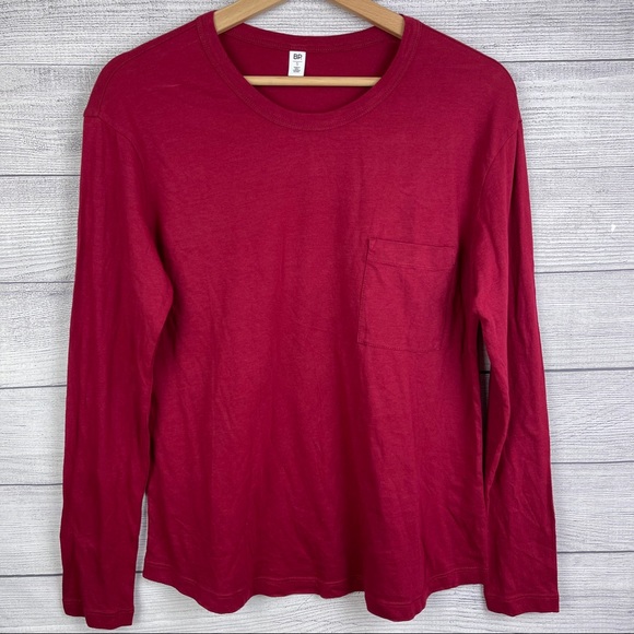 V BP Tee Red Long Sleeve Slouch Crewneck Pocket S - Picture 5 of 7